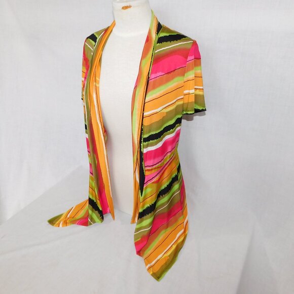 Frank Lyman Womens 10 Multicolour Stripe Waterfall open Cardigan Jacket Coverup - Picture 6 of 8